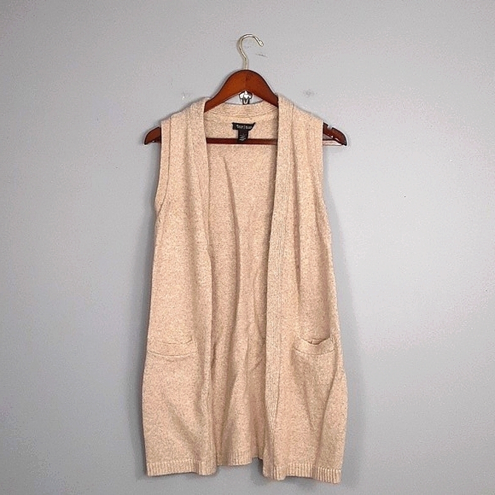 White House Black Market Wool Blend Cream Sleeveless Long Cardigan Sweater